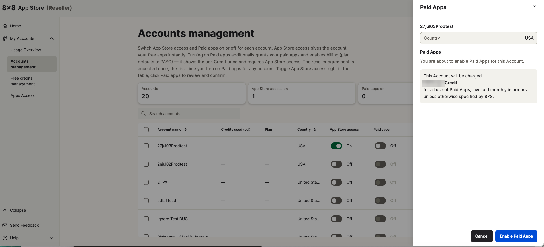 Paid Apps confirmation drawer for an individual account